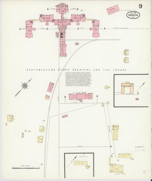Sanborn Fire Insurance Map from Marion, Smyth County, Virginia (1913), Sheet #0009 - Historic Sanborn Fire Insurance Map Print, vintage old map wall art, antique decor, genealogy gift, Virginia Virginia map