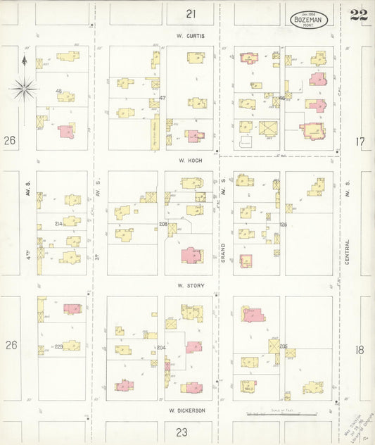 Sanborn Fire Insurance Map from Bozeman, Gallatin County, Montana (1904), Sheet #0022 - Historic Sanborn Fire Insurance Map Print, vintage old map wall art, antique decor, genealogy gift, Montana Montana map