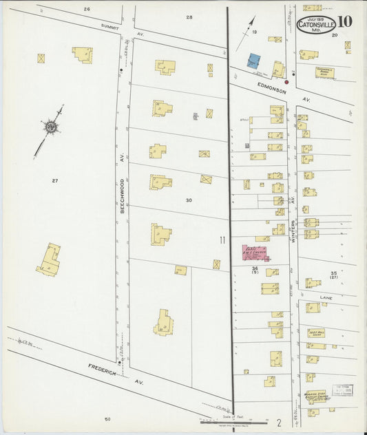 Sanborn Fire Insurance Map from Catonsville, Baltimore County, Maryland (1919), Sheet #0010 - Historic Sanborn Fire Insurance Map Print, vintage old map wall art, antique decor, genealogy gift, Maryland Maryland map