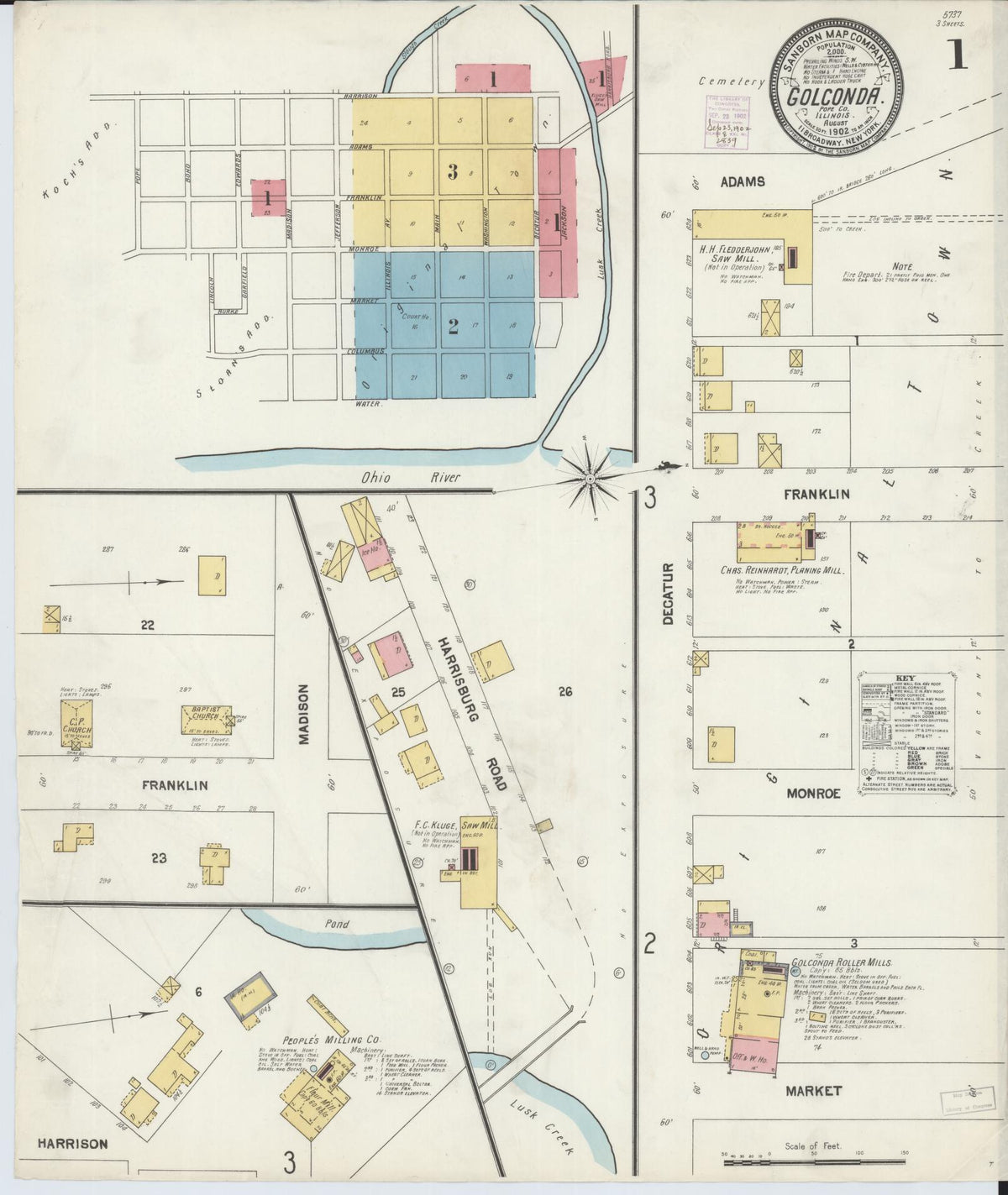 Sanborn Fire Insurance Map from Golconda, Pope County, Illinois (1902), Sheet #0001 - Complete Map Set gallery image, historic Sanborn map, vintage wall art, Illinois Illinois