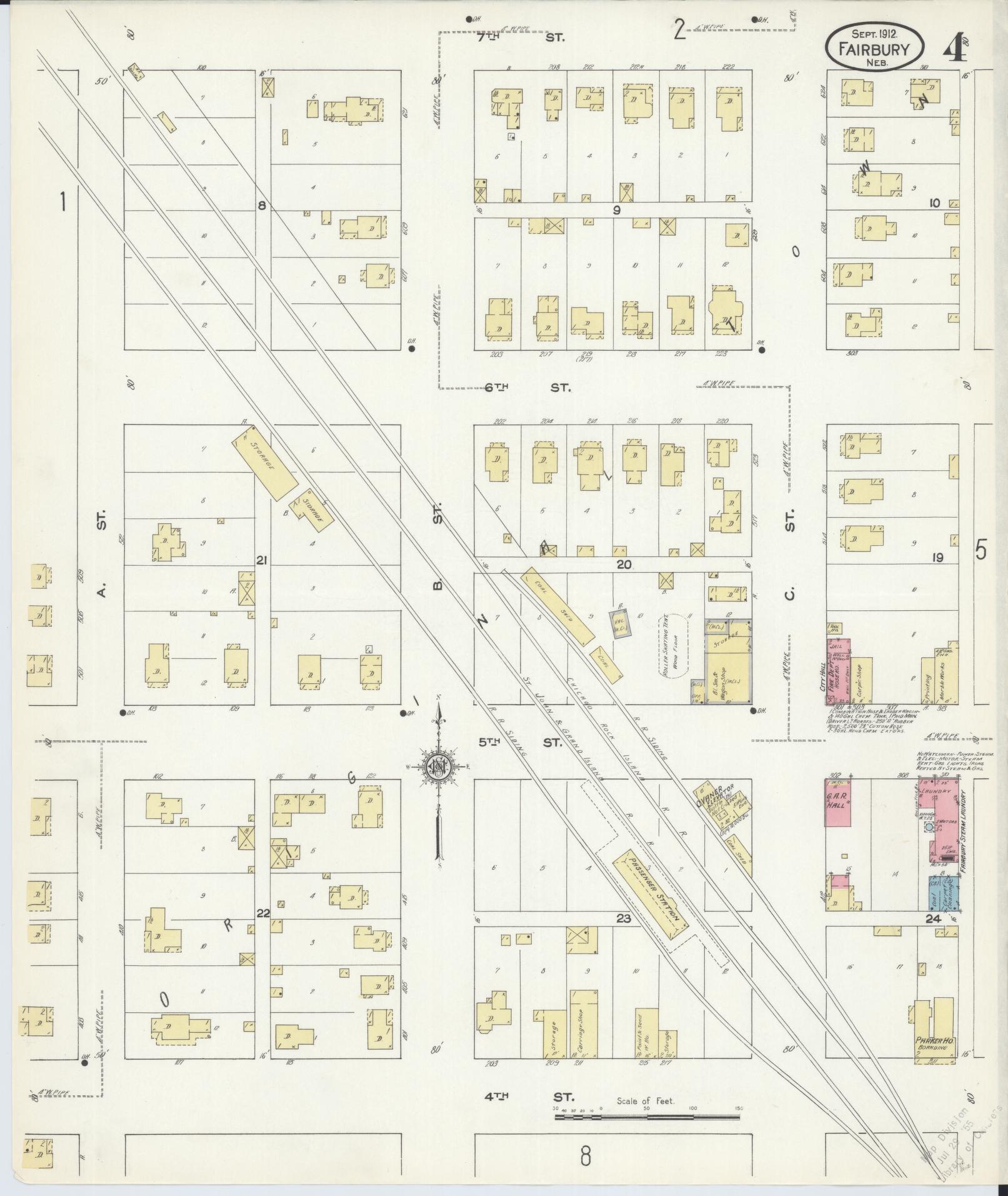 Sanborn Fire Insurance Map from Fairbury, Jefferson County, Nebraska (1912), Sheet #0004 - Complete Map Set gallery image, historic Sanborn map, vintage wall art, Nebraska Nebraska