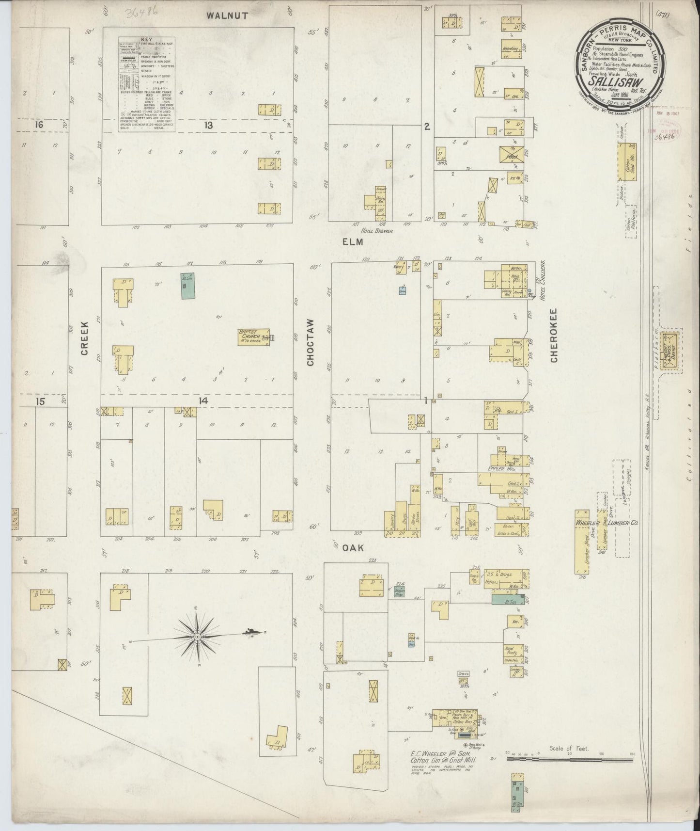 Sanborn Fire Insurance Map from Sallisaw, Sequoyah County, Oklahoma (1896), Sheet #0001 - Historic Sanborn Fire Insurance Map Print, vintage old map wall art, antique decor, genealogy gift, Oklahoma Oklahoma map