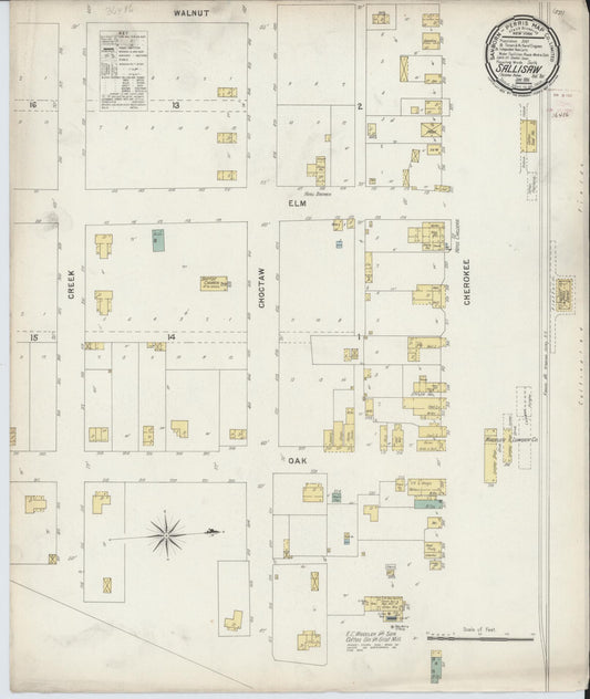 Sanborn Fire Insurance Map from Sallisaw, Sequoyah County, Oklahoma (1896), Sheet #0001 - Historic Sanborn Fire Insurance Map Print, vintage old map wall art, antique decor, genealogy gift, Oklahoma Oklahoma map