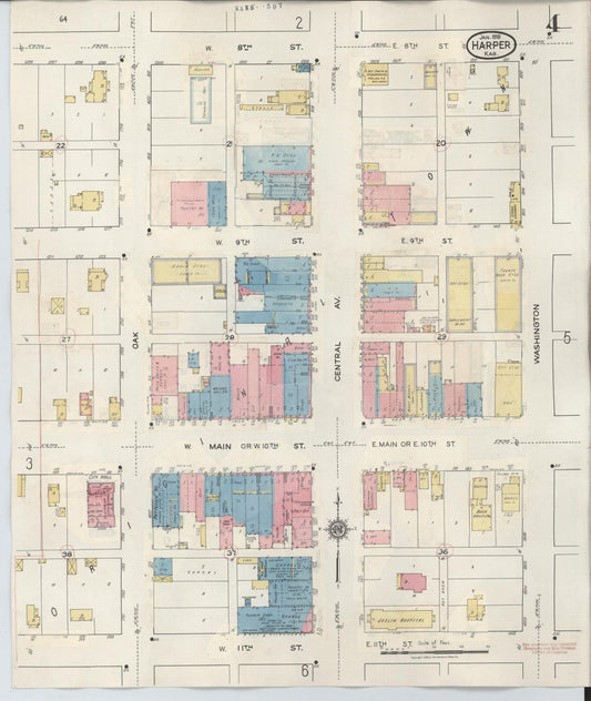 Sanborn Fire Insurance Map from Harper, Harper County, Kansas (1943), Sheet #0004 - Historic Sanborn Fire Insurance Map Print, vintage old map wall art, antique decor, genealogy gift, Kansas Kansas map