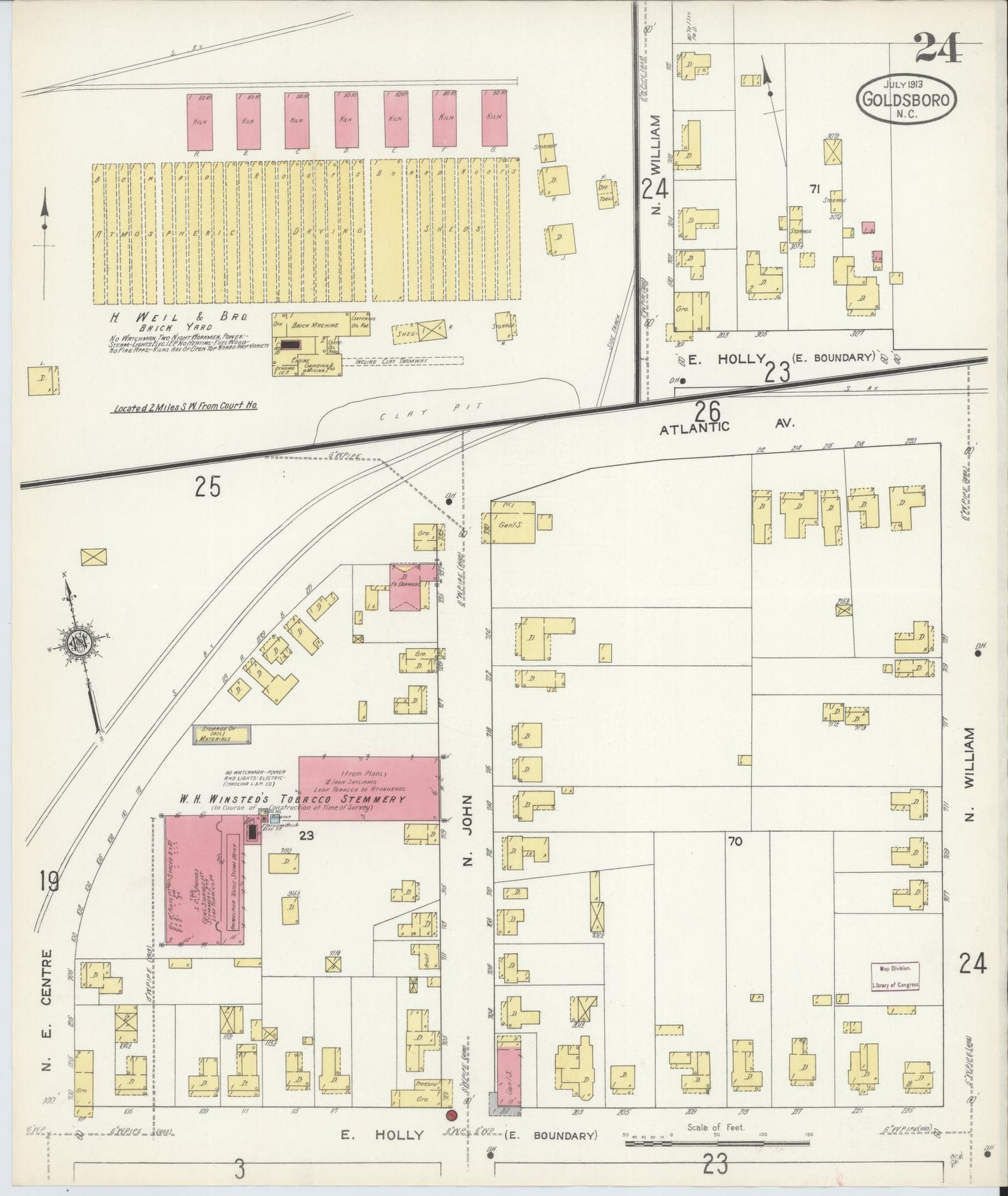 Sanborn Fire Insurance Map from Goldsboro, Wayne County, North Carolina (1913), Sheet #0024 - Complete Map Set gallery image, historic Sanborn map, vintage wall art, North Carolina North Carolina