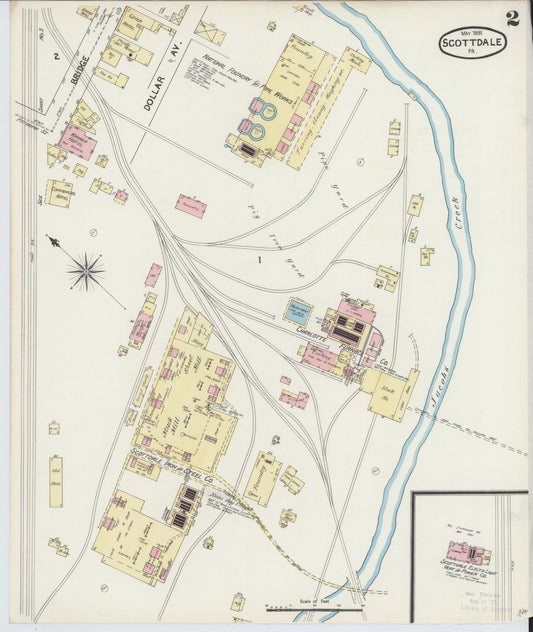 Sanborn Fire Insurance Map from Scottdale, Westmoreland County, Pennsylvania (1891), Sheet #0002 - Historic Sanborn Fire Insurance Map Print, vintage old map wall art, antique decor, genealogy gift, Pennsylvania Pennsylvania map