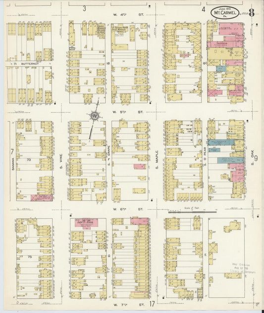 Sanborn Fire Insurance Map from Mount Carmel, Northumberland County, Pennsylvania (1913), Sheet #0008 - Historic Sanborn Fire Insurance Map Print, vintage old map wall art, antique decor, genealogy gift, Pennsylvania Pennsylvania map