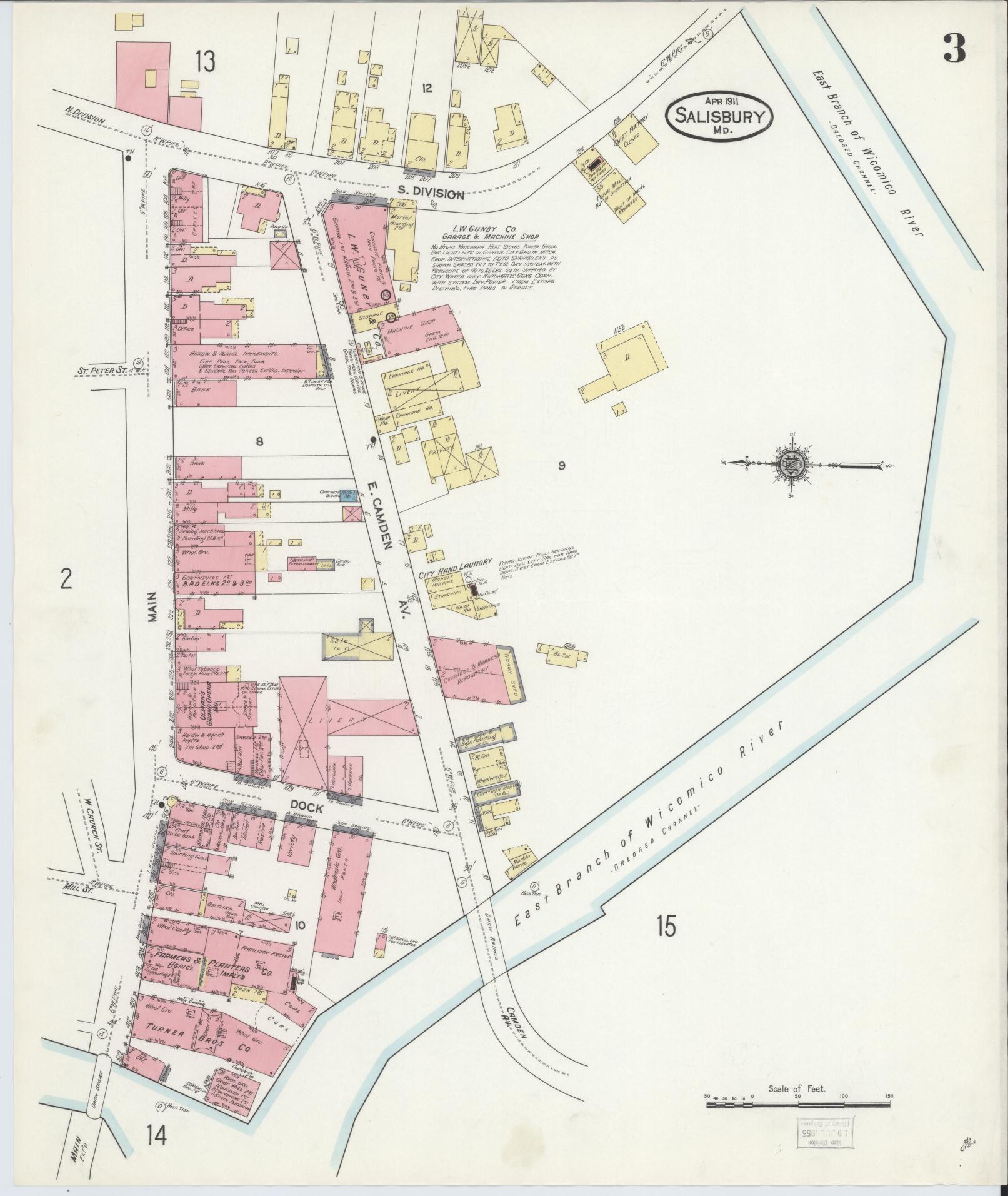 Sanborn Fire Insurance Map from Salisbury, Wicomico County, Maryland (1911), Sheet #0003 - Historic Sanborn Fire Insurance Map Print, vintage old map wall art
