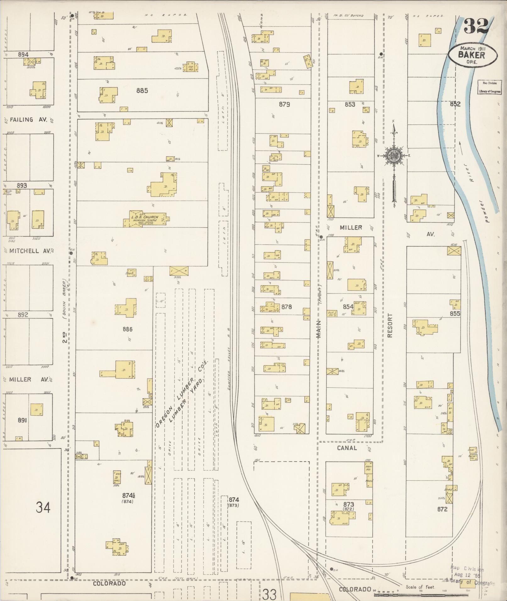 Sanborn Fire Insurance Map from Baker, Baker County, Oregon (1911), Sheet #0032 - Historic Sanborn Fire Insurance Map Print, vintage old map wall art, antique decor, genealogy gift, Oregon Oregon map