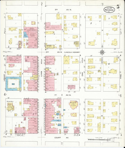 Sanborn Fire Insurance Map from Nevada, Story County, Iowa (1916), Sheet #0005 - Complete Map Set gallery image, historic Sanborn map, vintage wall art, Nevada Nevada