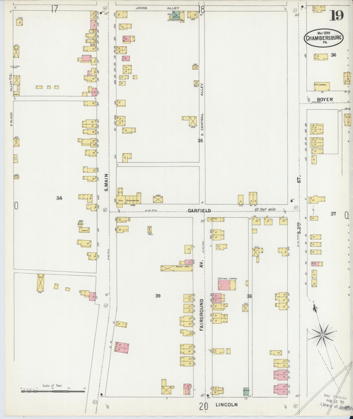 Sanborn Fire Insurance Map from Chambersburg, Franklin County, Pennsylvania (1899), Sheet #0019 - Complete Map Set gallery image, historic Sanborn map, vintage wall art, Pennsylvania Pennsylvania