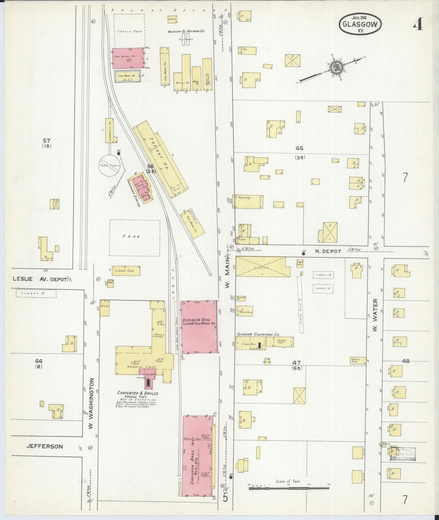 Sanborn Fire Insurance Map from Glasgow, Barren County, Kentucky (1916), Sheet #0004 - Historic Sanborn Fire Insurance Map Print, vintage old map wall art, antique decor, genealogy gift, Kentucky Kentucky map