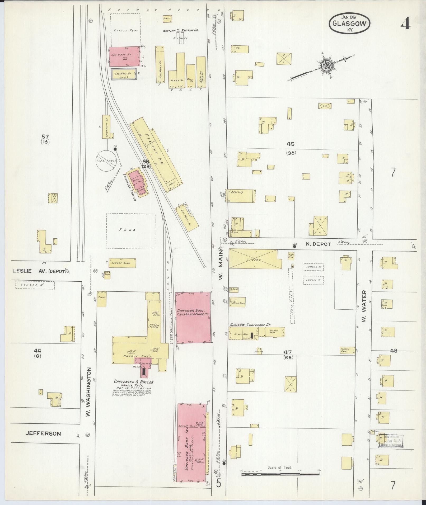 Sanborn Fire Insurance Map from Glasgow, Barren County, Kentucky (1916), Sheet #0004 - Historic Sanborn Fire Insurance Map Print, vintage old map wall art, antique decor, genealogy gift, Kentucky Kentucky map