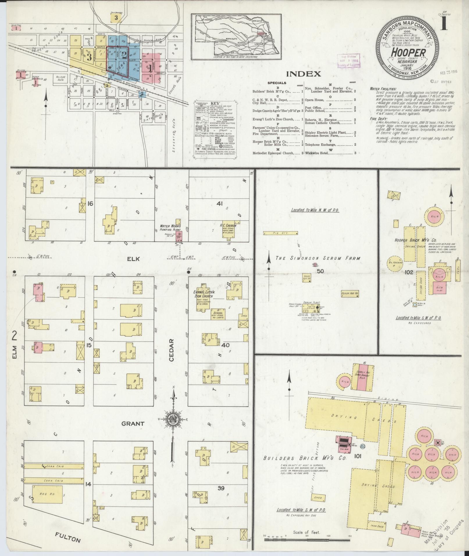 Sanborn Fire Insurance Map from Hooper, Dodge County, Nebraska (1916), Sheet #0001 - Complete Map Set gallery image, historic Sanborn map, vintage wall art, Nebraska Nebraska