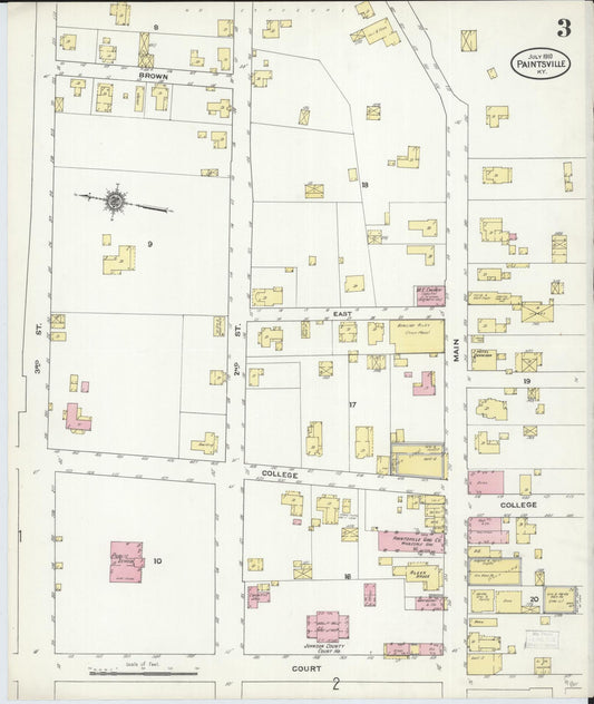 Sanborn Fire Insurance Map from Paintsville, Johnson County, Kentucky (1910), Sheet #0003 - Historic Sanborn Fire Insurance Map Print, vintage old map wall art, antique decor, genealogy gift, Kentucky Kentucky map