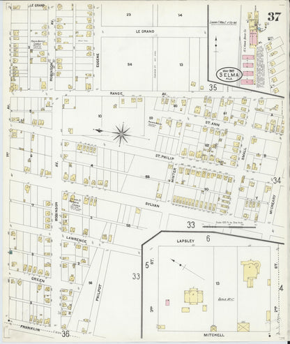 Sanborn Fire Insurance Map from Selma, Dallas County, Alabama (1907), Sheet #0037 - Complete Map Set gallery image, historic Sanborn map, vintage wall art, Alabama Alabama