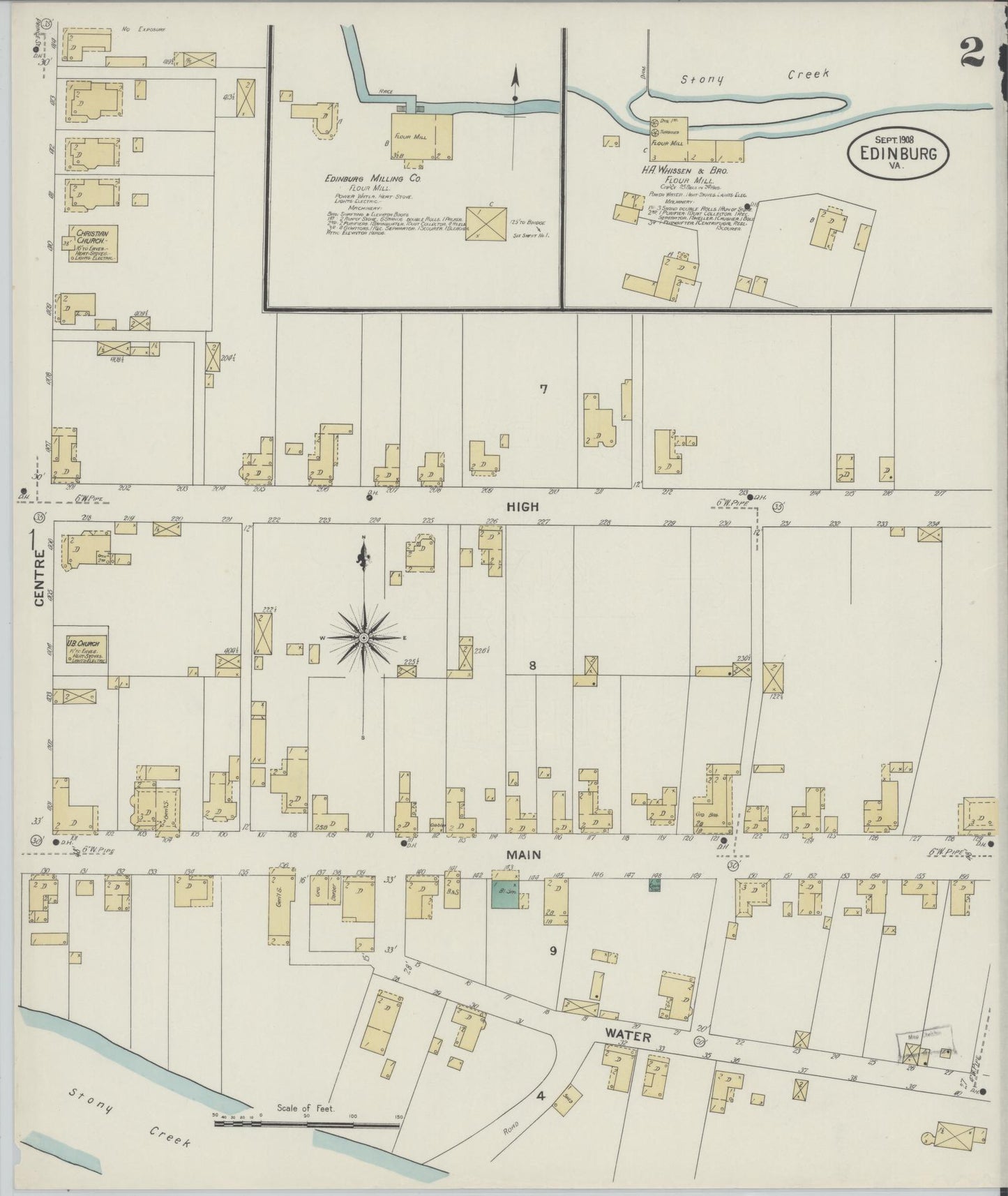 Sanborn Fire Insurance Map from Edinburg, Shenandoah County, Virginia (1908), Sheet #0002 - Complete Map Set gallery image, historic Sanborn map, vintage wall art, Virginia Virginia