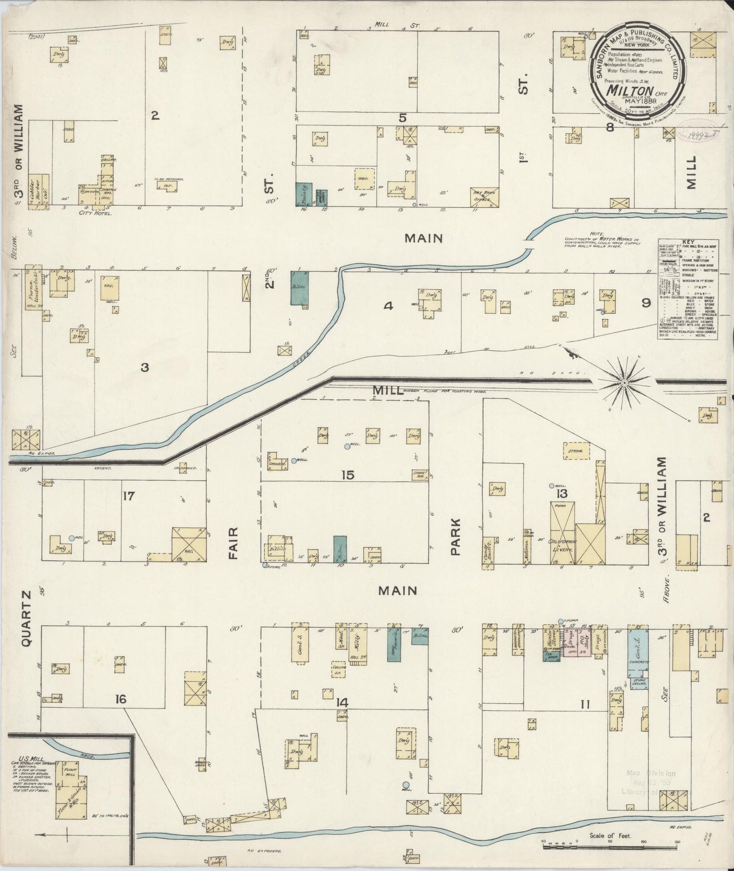 Sanborn Fire Insurance Map from Milton, Umatilla County, Oregon (1888), Sheet #0001 - Historic Sanborn Fire Insurance Map Print, vintage old map wall art, antique decor, genealogy gift, Oregon Oregon map