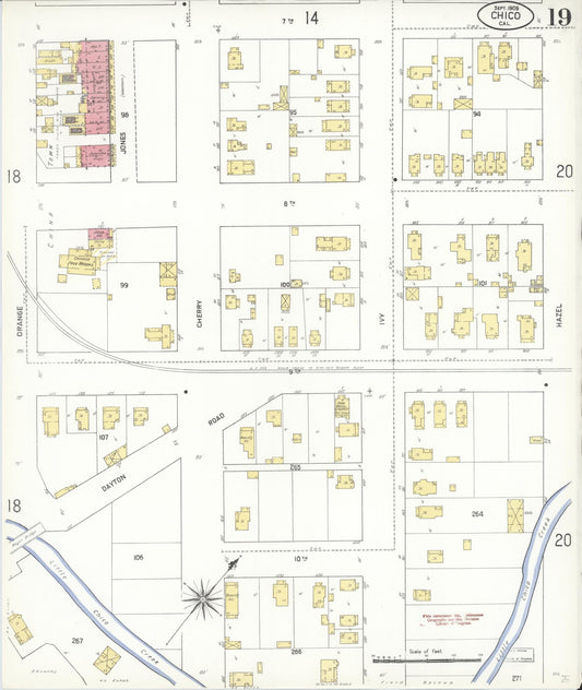 Sanborn Fire Insurance Map from Chico, Butte County, California (1909), Sheet #0019 - Historic Sanborn Fire Insurance Map Print, vintage old map wall art, antique decor, genealogy gift, California California map