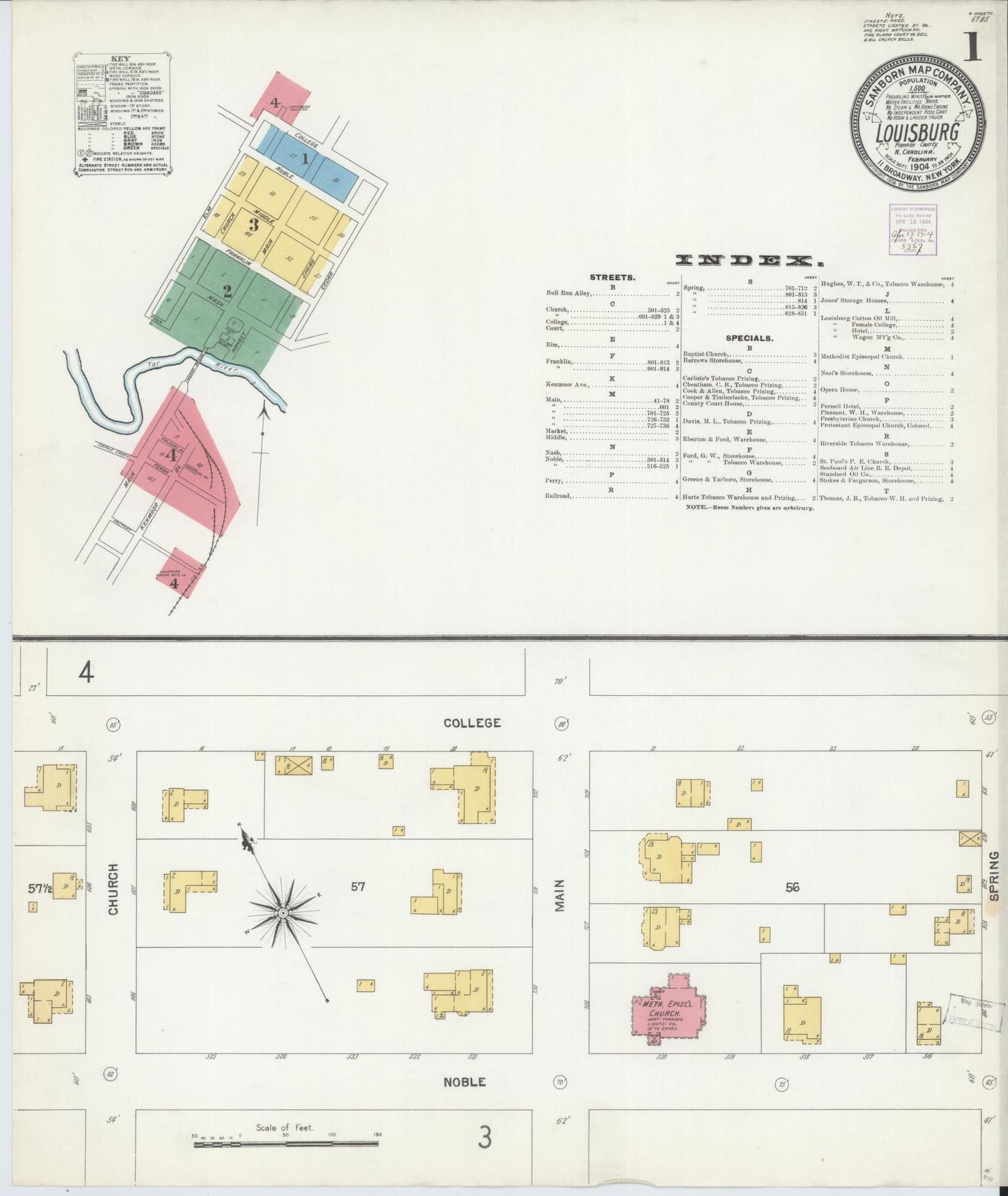 Sanborn Fire Insurance Map from Louisburg, Franklin County, North Carolina (1904), Sheet #0001 - Complete Map Set gallery image, historic Sanborn map, vintage wall art, North Carolina North Carolina