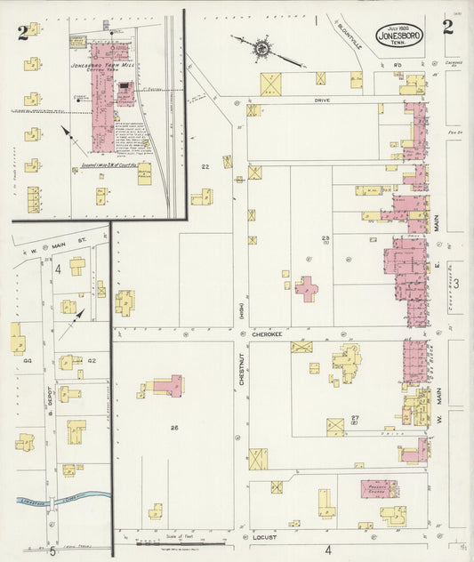 Sanborn Fire Insurance Map from Jonesboro, Washington County, Tennessee (1924), Sheet #0002 - Historic Sanborn Fire Insurance Map Print, vintage old map wall art, antique decor, genealogy gift, Tennessee Tennessee map