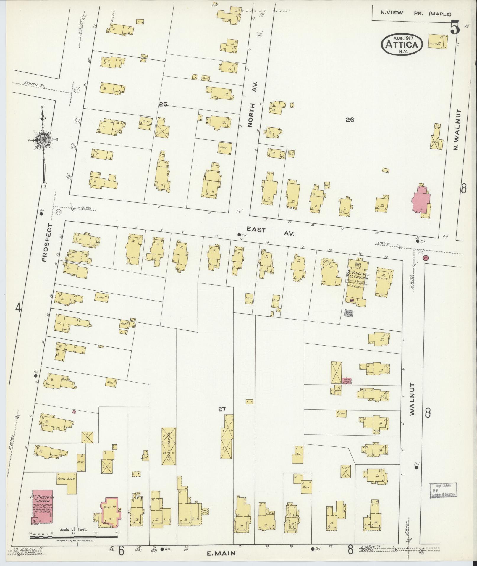 Sanborn Fire Insurance Map from Attica, Wyoming County, New York (1917), Sheet #0005 - Complete Map Set gallery image, historic Sanborn map, vintage wall art, Attica Wyoming