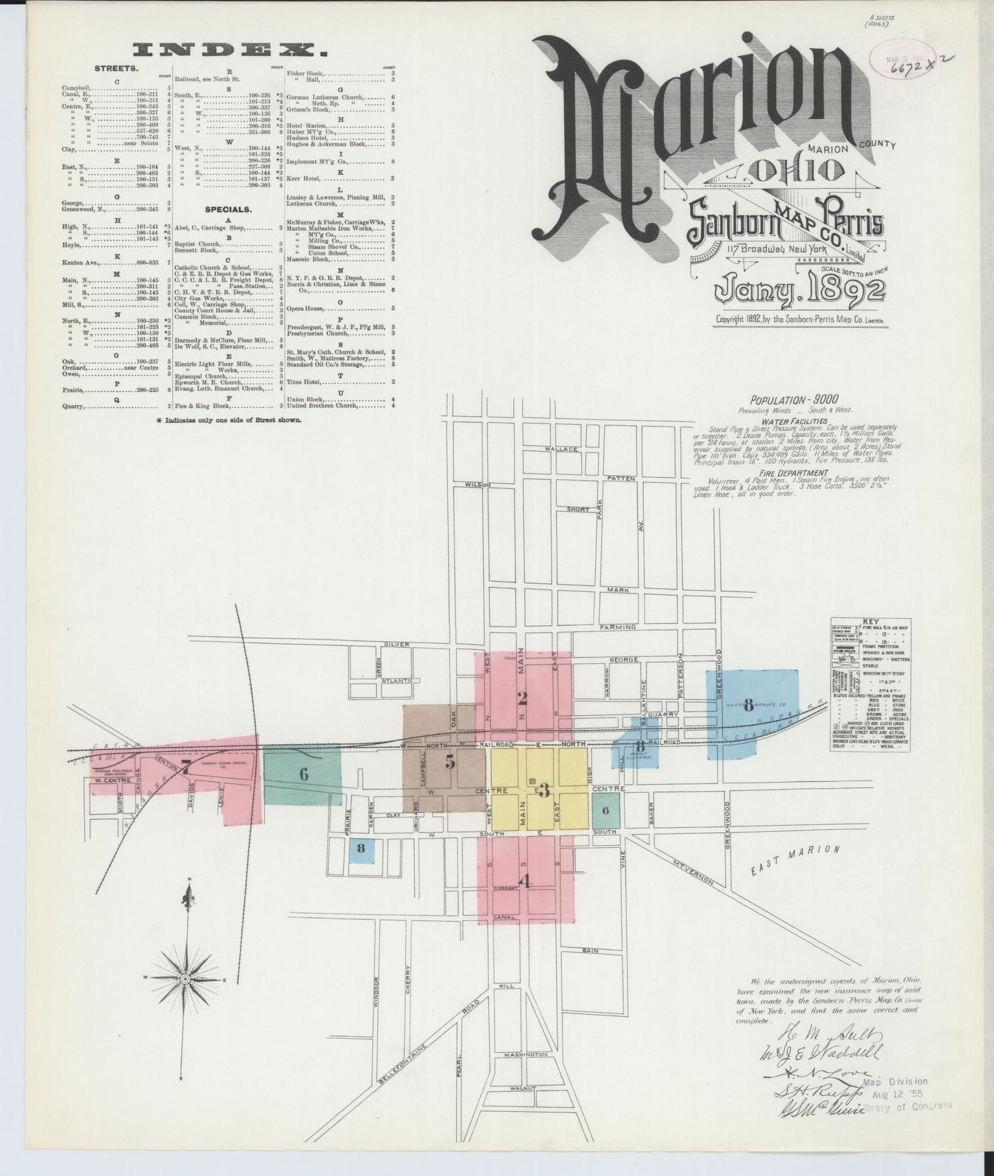 Sanborn Fire Insurance Map from Marion, Marion County, Ohio (1892), Sheet #0001 - Historic Sanborn Fire Insurance Map Print, vintage old map wall art, antique decor, genealogy gift, Ohio Ohio map