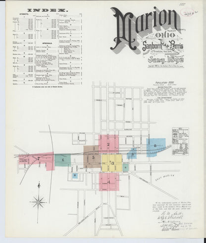 Sanborn Fire Insurance Map from Marion, Marion County, Ohio (1892), Sheet #0001 - Historic Sanborn Fire Insurance Map Print, vintage old map wall art, antique decor, genealogy gift, Ohio Ohio map
