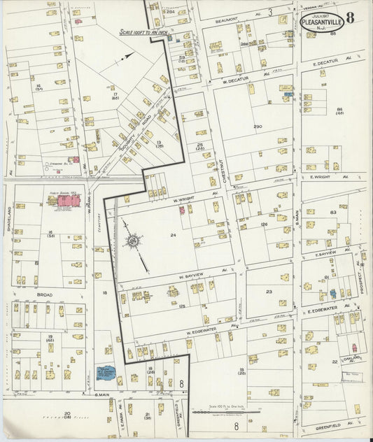 Sanborn Fire Insurance Map from Pleasantville, Atlantic County, New Jersey (1917), Sheet #0008 - Historic Sanborn Fire Insurance Map Print, vintage old map wall art, antique decor, genealogy gift, New Jersey New Jersey map