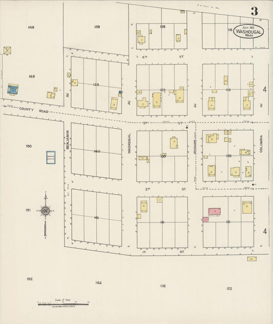 Sanborn Fire Insurance Map from Washougal, Clark County, Washington (1922), Sheet #0003 - Historic Sanborn Fire Insurance Map Print, vintage old map wall art, antique decor, genealogy gift, Washington Washington map