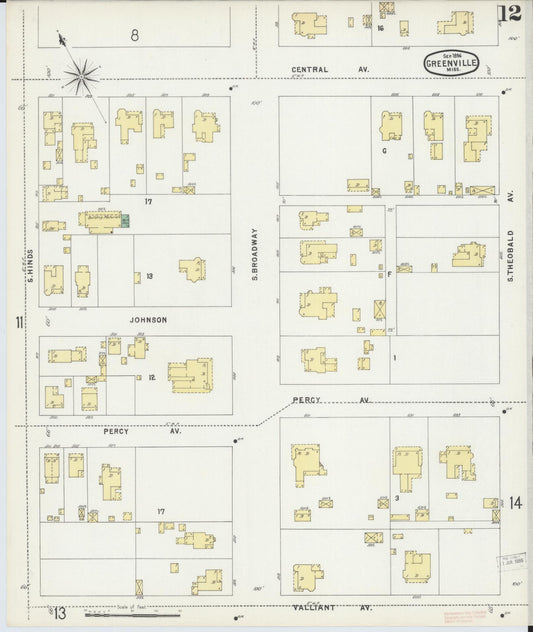 Sanborn Fire Insurance Map from Greenville, Washington County, Mississippi (1896), Sheet #0012 - Historic Sanborn Fire Insurance Map Print, vintage old map wall art, antique decor, genealogy gift, Mississippi Mississippi map