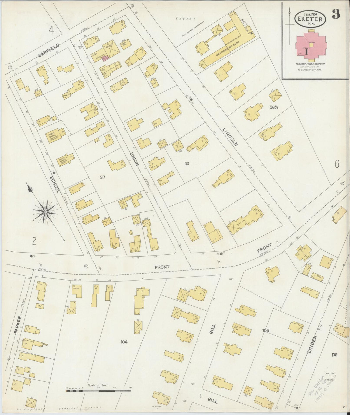 Sanborn Fire Insurance Map from Exeter, Rockingham  County, New Hampshire (1904), Sheet #0003 - Complete Map Set gallery image, historic Sanborn map, vintage wall art, New Hampshire New Hampshire