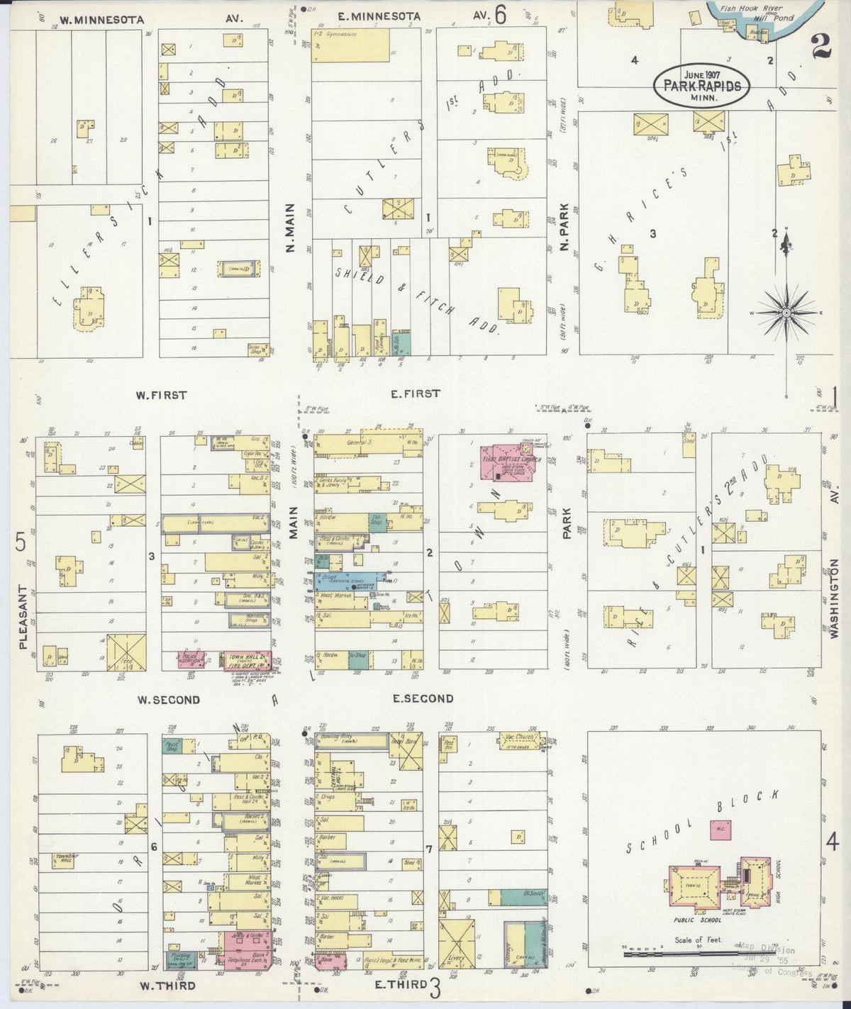 Sanborn Fire Insurance Map from Park Rapids, Hubbard County, Minnesota (1907), Sheet #0002 - Complete Map Set gallery image, historic Sanborn map, vintage wall art, Minnesota Minnesota