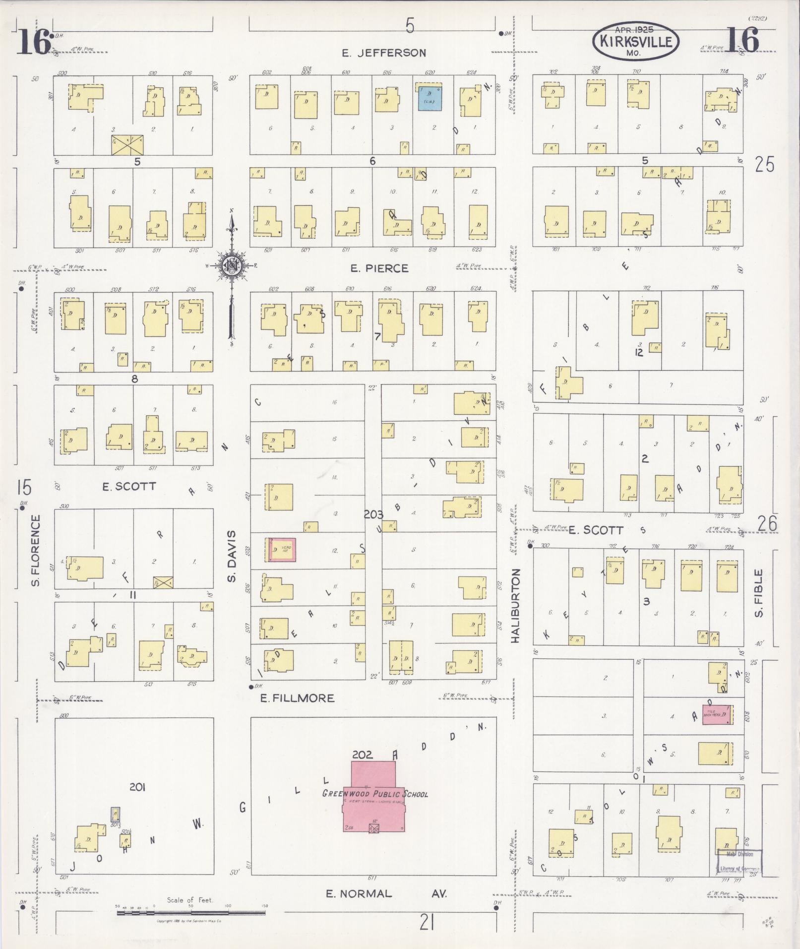 Sanborn Fire Insurance Map from Kirksville, Adair County, Missouri (1925), Sheet #0016 - Complete Map Set gallery image, historic Sanborn map, vintage wall art, Missouri Missouri