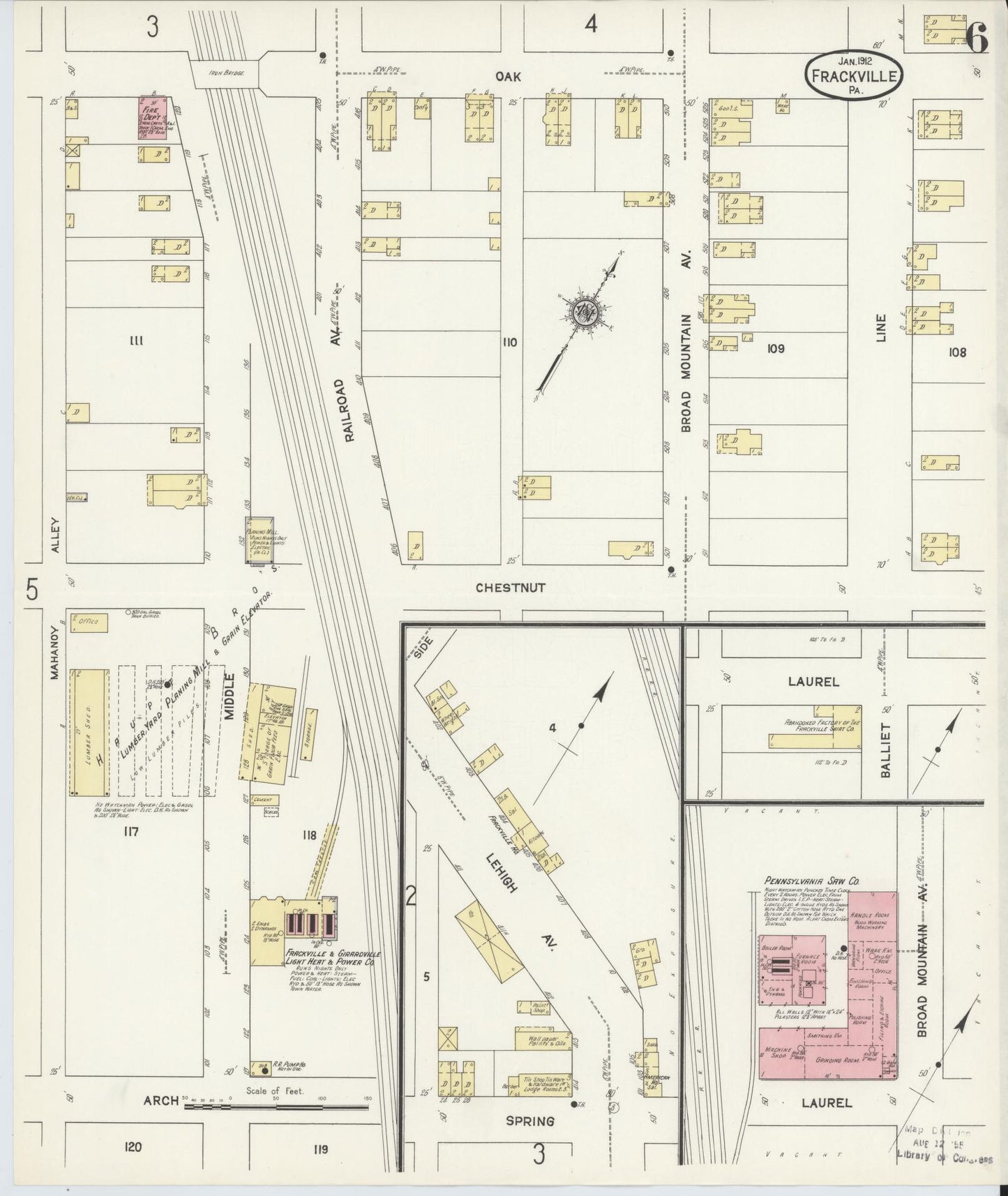Sanborn Fire Insurance Map from Frackville, Schuylkill County, Pennsylvania (1912), Sheet #0006 - Historic Sanborn Fire Insurance Map Print, vintage old map wall art, antique decor, genealogy gift, Pennsylvania Pennsylvania map