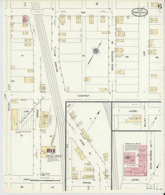 Sanborn Fire Insurance Map from Frackville, Schuylkill County, Pennsylvania (1912), Sheet #0006 - Historic Sanborn Fire Insurance Map Print, vintage old map wall art, antique decor, genealogy gift, Pennsylvania Pennsylvania map