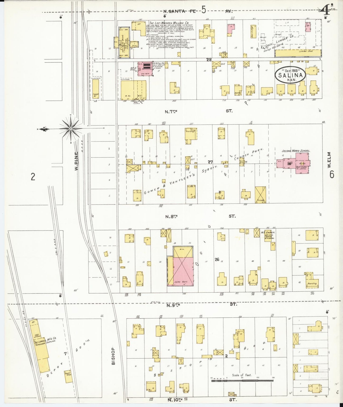 Sanborn Fire Insurance Map from Salina, Saline County, Kansas (1905), Sheet #0004 - Complete Map Set gallery image, historic Sanborn map, vintage wall art, Kansas Kansas