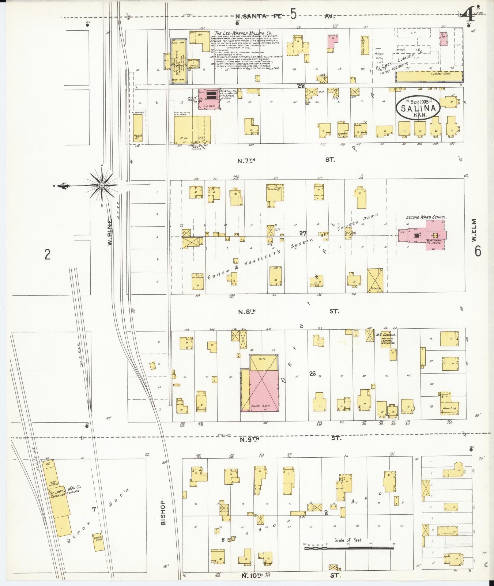 Sanborn Fire Insurance Map from Salina, Saline County, Kansas (1905), Sheet #0004 - Complete Map Set gallery image, historic Sanborn map, vintage wall art, Kansas Kansas