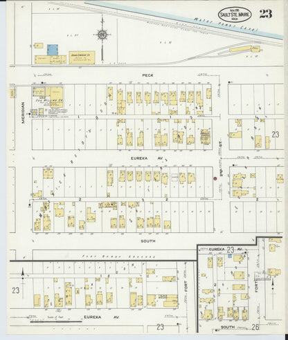 Sanborn Fire Insurance Map from Sault Sainte Marie, Chippewa County, Michigan (1915), Sheet #0023 - Historic Sanborn Fire Insurance Map Print, vintage old map wall art, antique decor, genealogy gift, Michigan Michigan map
