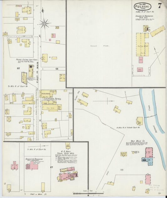 Sanborn Fire Insurance Map from Pulaski, Giles County, Tennessee (1895), Sheet #0007 - Historic Sanborn Fire Insurance Map Print, vintage old map wall art, antique decor, genealogy gift, Tennessee Tennessee map