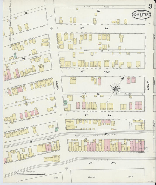 Sanborn Fire Insurance Map from Homestead, Allegheny County, Pennsylvania (1891), Sheet #0003 - Historic Sanborn Fire Insurance Map Print, vintage old map wall art, antique decor, genealogy gift, Pennsylvania Pennsylvania map