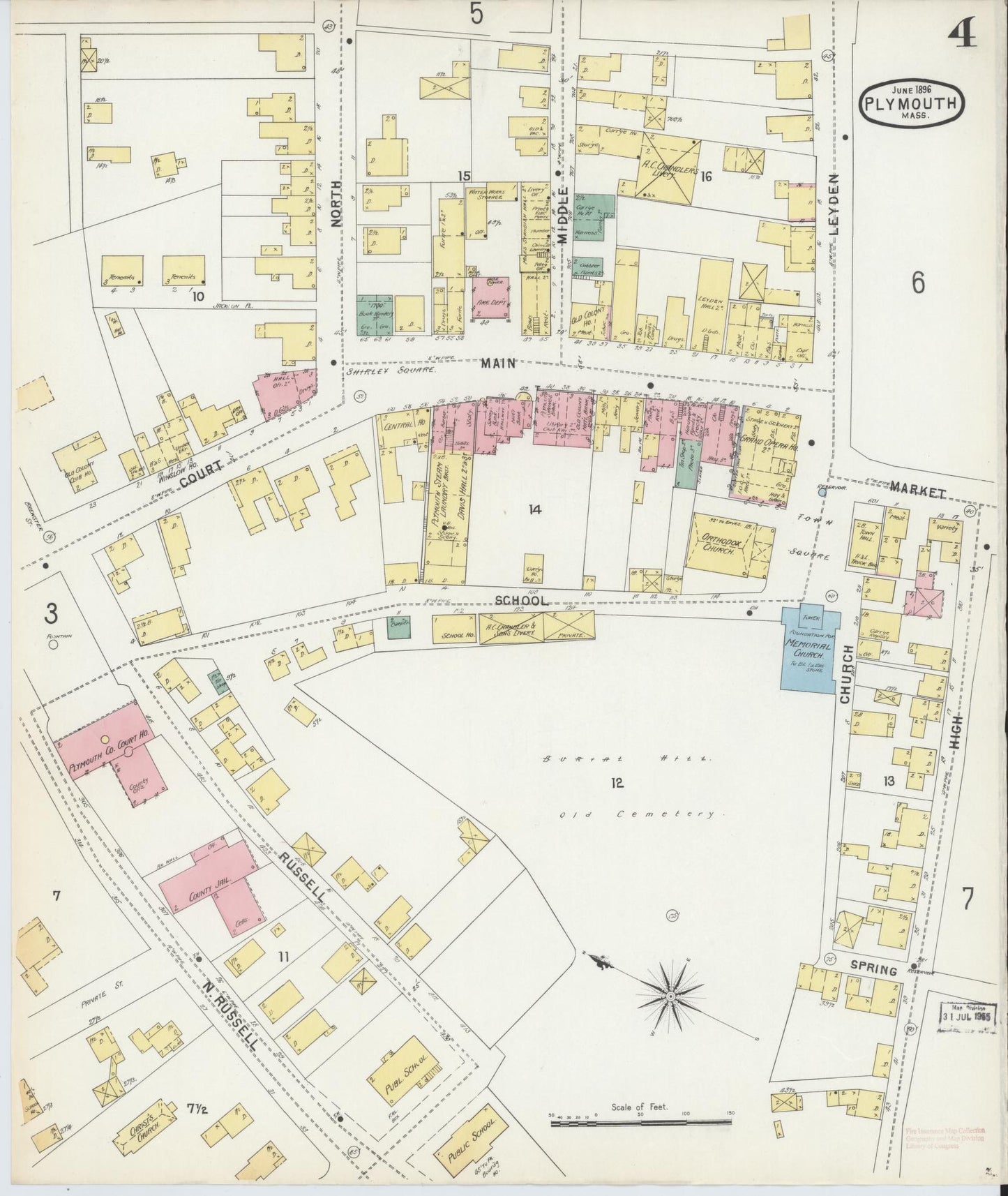 Sanborn Fire Insurance Map from Plymouth, Plymouth County, Massachusetts (1896), Sheet #0004 - Complete Map Set gallery image, historic Sanborn map, vintage wall art, Massachusetts Massachusetts