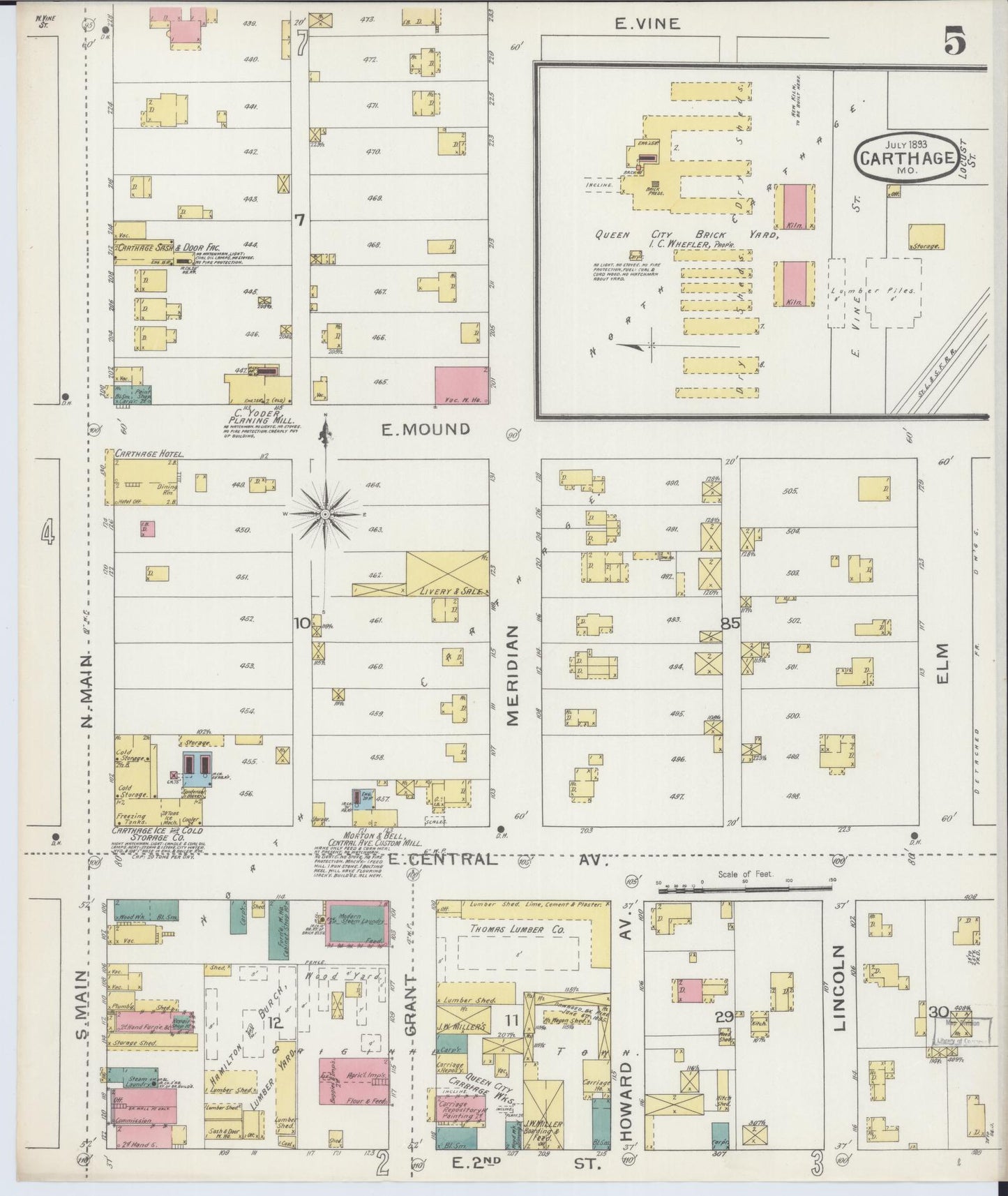 Sanborn Fire Insurance Map from Carthage, Jasper County, Missouri (1893), Sheet #0005 - Complete Map Set gallery image, historic Sanborn map, vintage wall art, Missouri Missouri