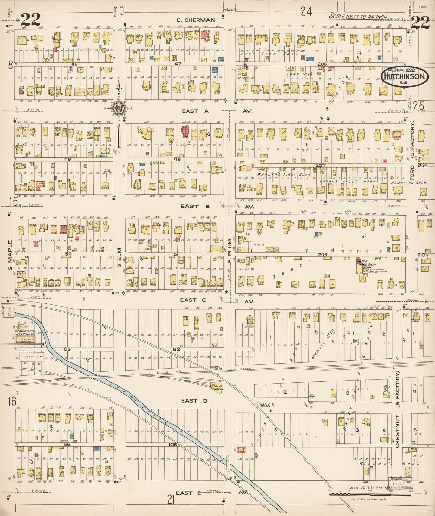 Sanborn Fire Insurance Map from Hutchinson, Reno County, Kansas (1922), Sheet #0023 - Historic Sanborn Fire Insurance Map Print, vintage old map wall art, antique decor, genealogy gift, Kansas Kansas map