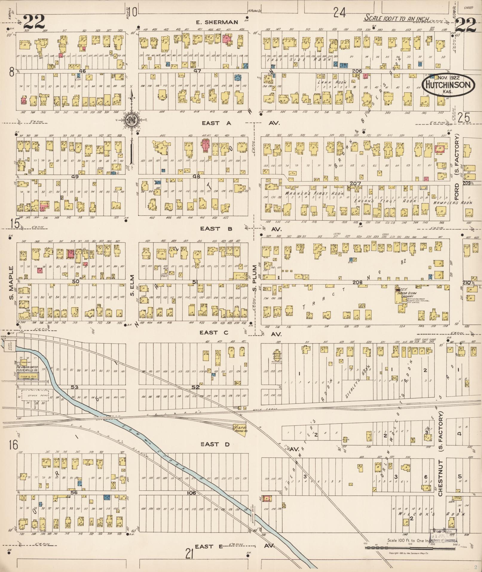 Sanborn Fire Insurance Map from Hutchinson, Reno County, Kansas (1922), Sheet #0023 - Historic Sanborn Fire Insurance Map Print, vintage old map wall art, antique decor, genealogy gift, Kansas Kansas map