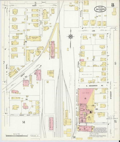 Sanborn Fire Insurance Map from Jackson, Madison County, Tennessee (1912), Sheet #0008 - Complete Map Set gallery image, historic Sanborn map, vintage wall art, Tennessee Tennessee