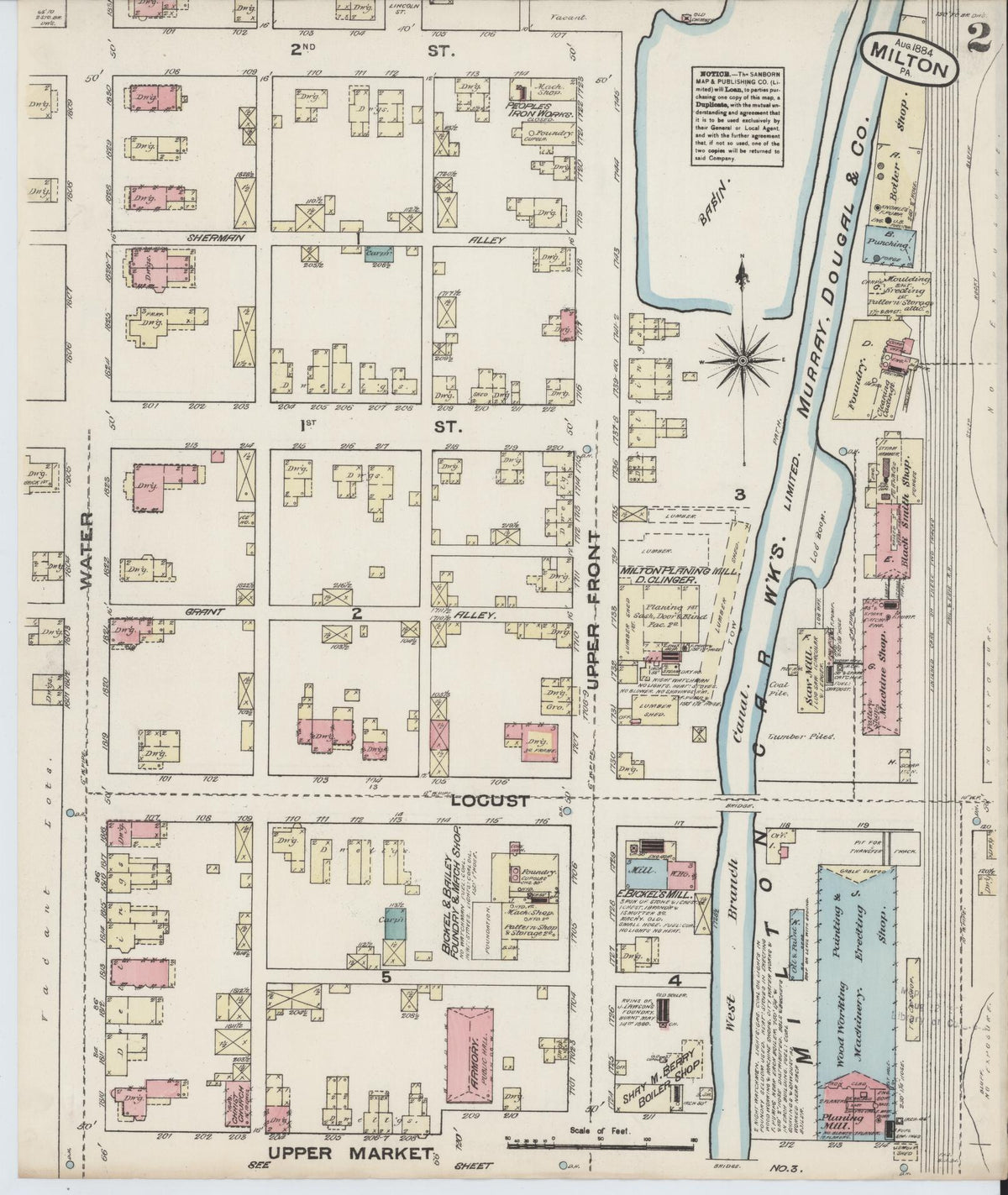 Sanborn Fire Insurance Map from Milton, Northumberland County, Pennsylvania (1884), Sheet #0002 - Complete Map Set gallery image, historic Sanborn map, vintage wall art, Pennsylvania Pennsylvania