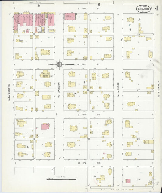 Sanborn Fire Insurance Map from Girard, Macoupin County, Illinois (1914), Sheet #0004 - Historic Sanborn Fire Insurance Map Print, vintage old map wall art, antique decor, genealogy gift, Illinois Illinois map