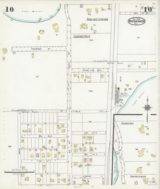 Sanborn Fire Insurance Map from Winter Haven, Polk County, Florida (1924), Sheet #0010 - Historic Sanborn Fire Insurance Map Print, vintage old map wall art, antique decor, genealogy gift, Florida Florida map