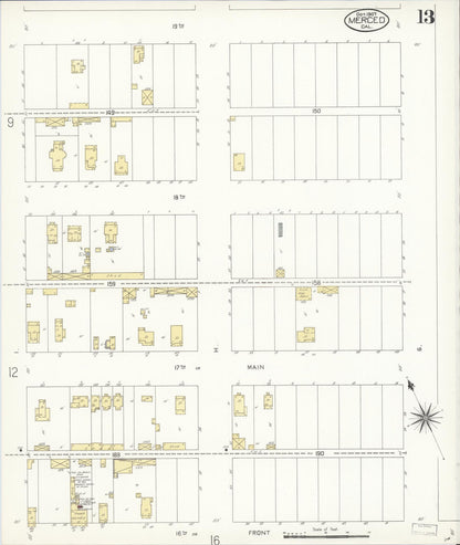 Sanborn Fire Insurance Map from Merced, Merced County, California (1907), Sheet #0013 - Complete Map Set gallery image, historic Sanborn map, vintage wall art, California California